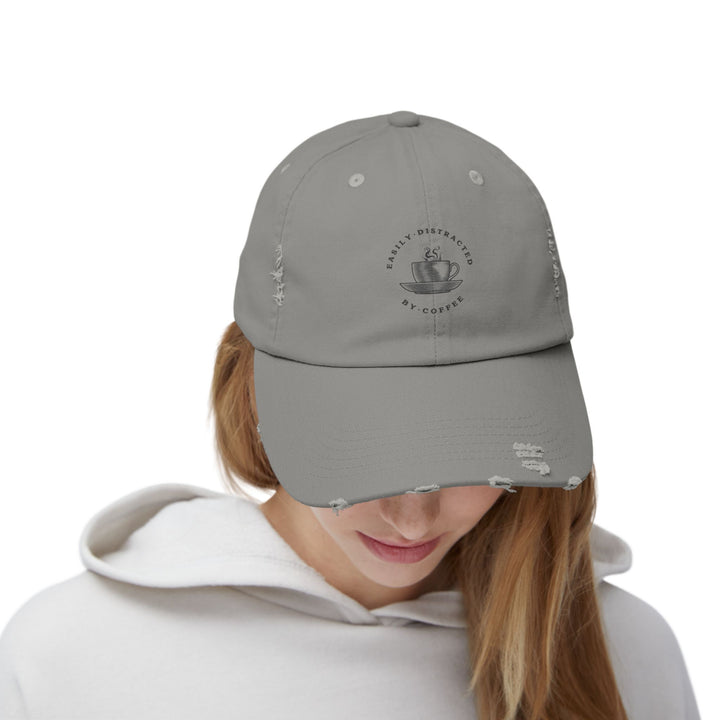 Easily Distracted By Coffee - Unisex Distressed Cap - Brewed for Comfort