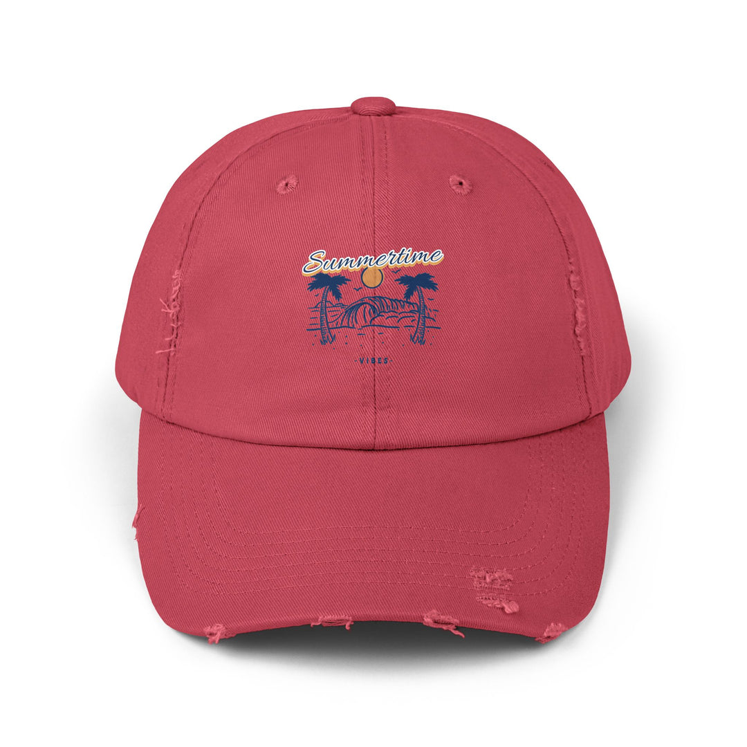 "Summertime Vibes" Unisex Distressed Cap - Chill Out in Style with Our Summertime Vibes Distressed Cap