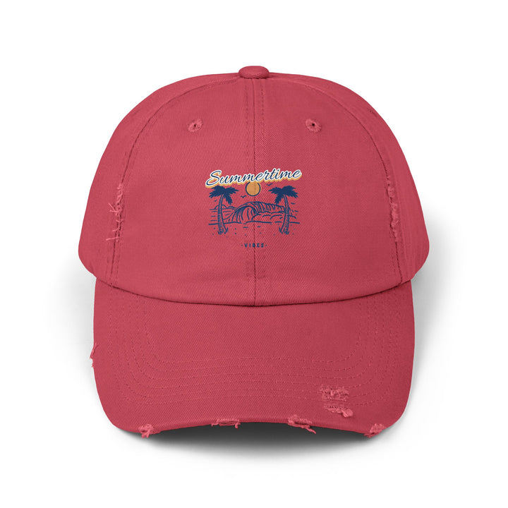 "Summertime Vibes" Unisex Distressed Cap - Chill Out in Style with Our Summertime Vibes Distressed Cap