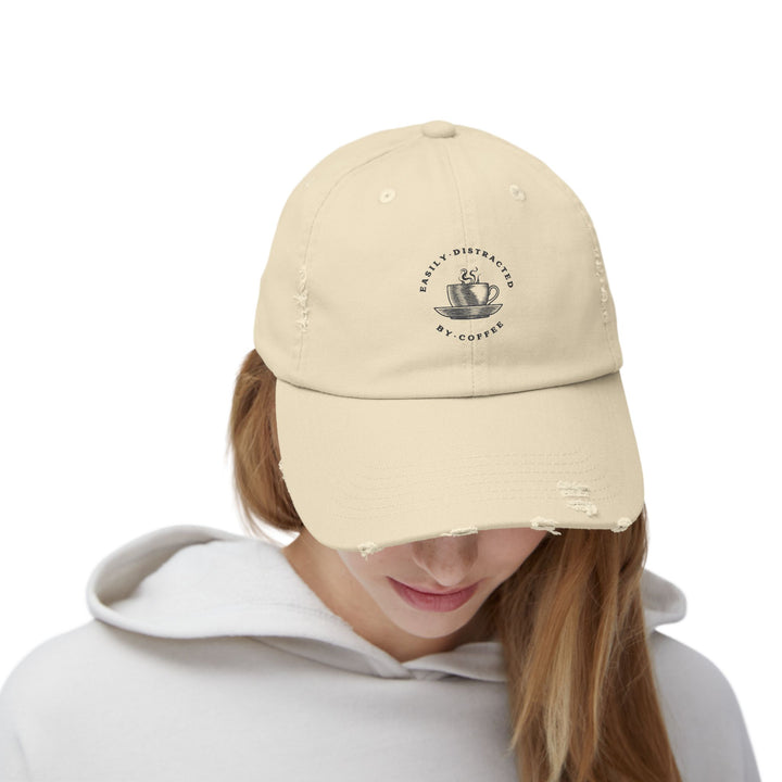 Easily Distracted By Coffee - Unisex Distressed Cap - Brewed for Comfort