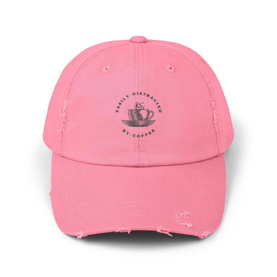 Easily Distracted By Coffee - Unisex Distressed Cap - Brewed for Comfort