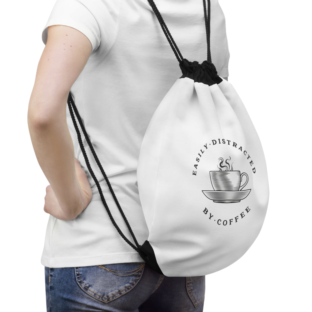 "Easily Distracted By Coffee" Drawstring Bag