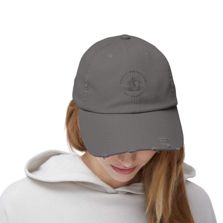 Easily Distracted By Coffee - Unisex Distressed Cap - Brewed for Comfort