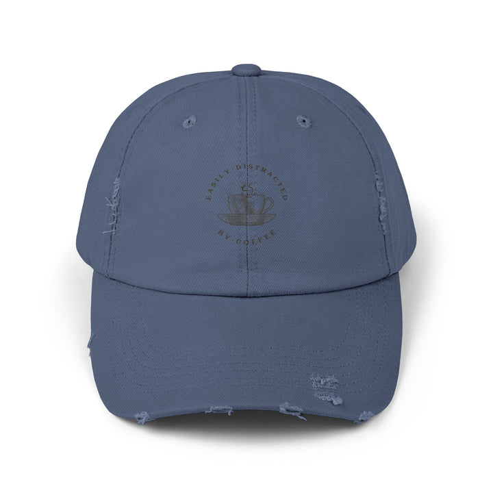 Easily Distracted By Coffee - Unisex Distressed Cap - Brewed for Comfort