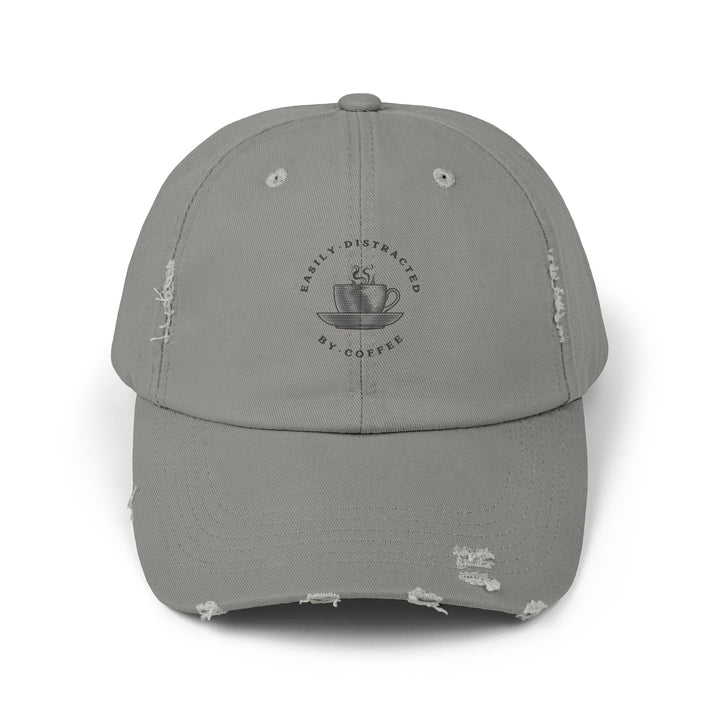 Easily Distracted By Coffee - Unisex Distressed Cap - Brewed for Comfort