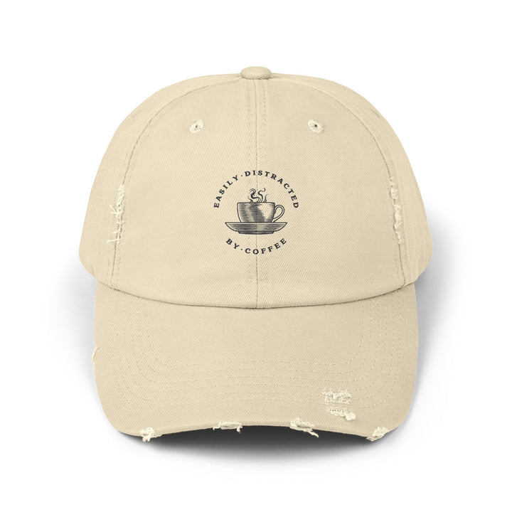 Easily Distracted By Coffee - Unisex Distressed Cap - Brewed for Comfort