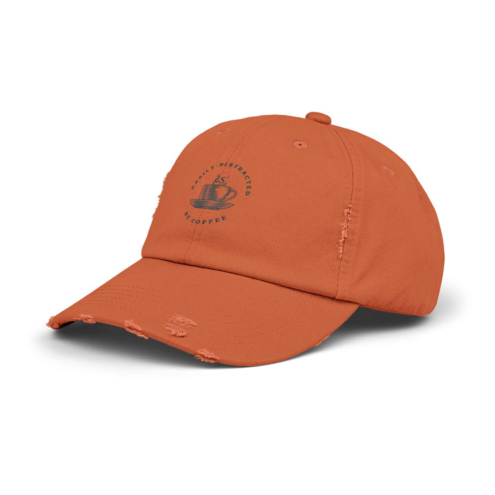 Easily Distracted By Coffee - Unisex Distressed Cap - Brewed for Comfort