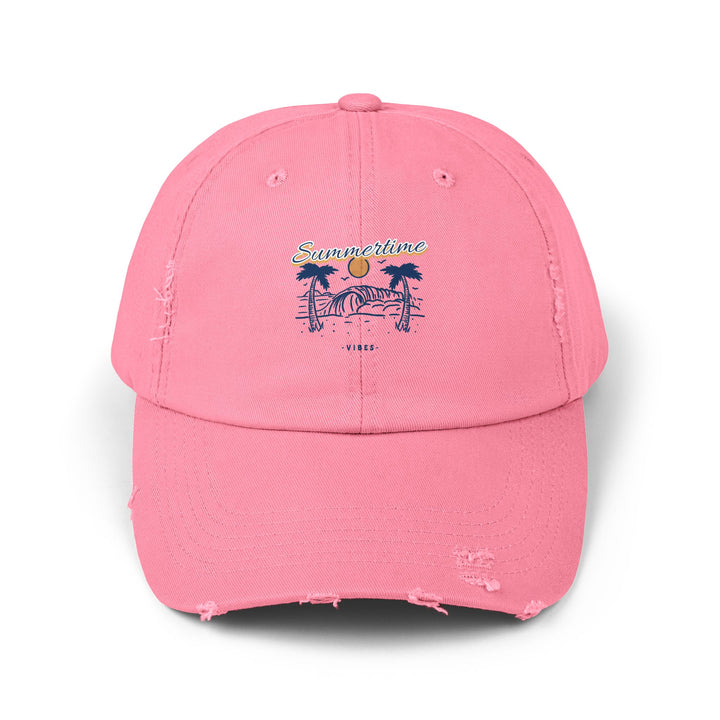 "Summertime Vibes" Unisex Distressed Cap - Chill Out in Style with Our Summertime Vibes Distressed Cap