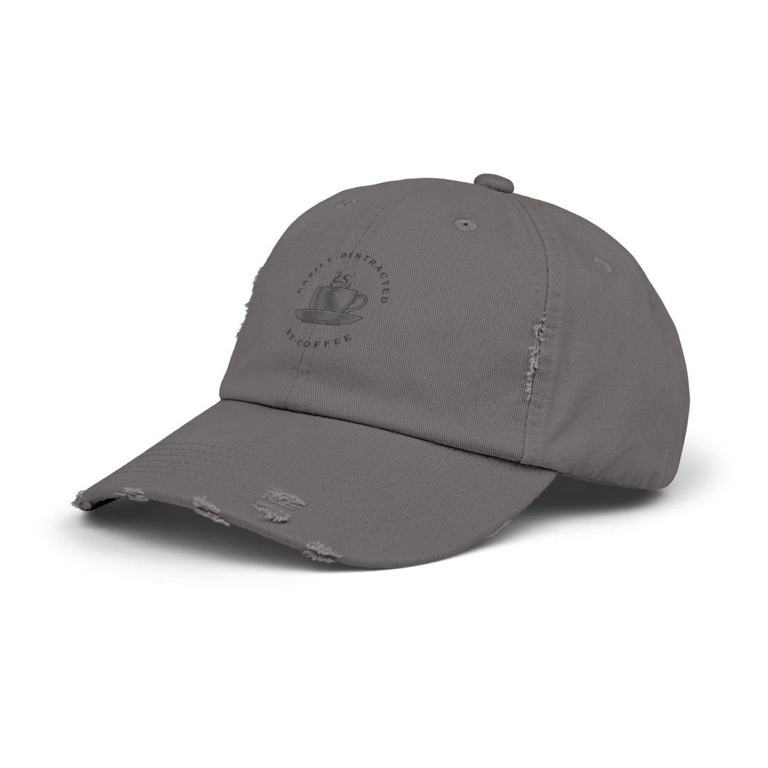 Easily Distracted By Coffee - Unisex Distressed Cap - Brewed for Comfort